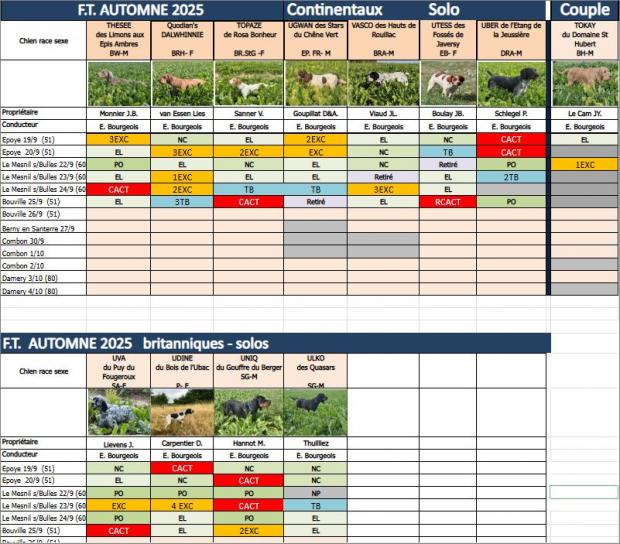 Tableau des résultats