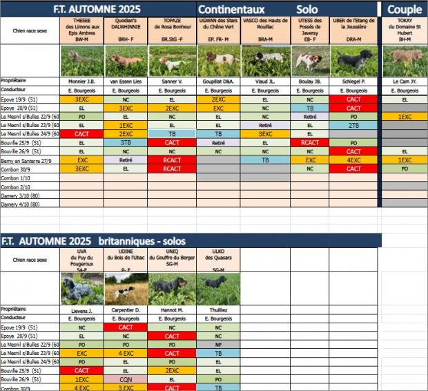 Tableau des résultats